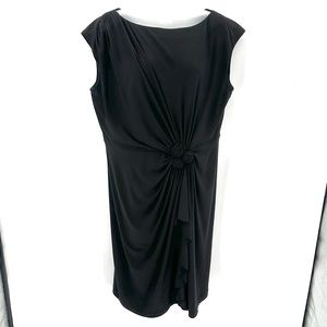 JONES NEW YORK Dress Womens 14W Plus Black Sheath Rosette Ruched Stretch Jersey